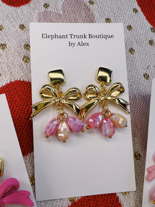 Bow with Square Stud and Bead Dangle