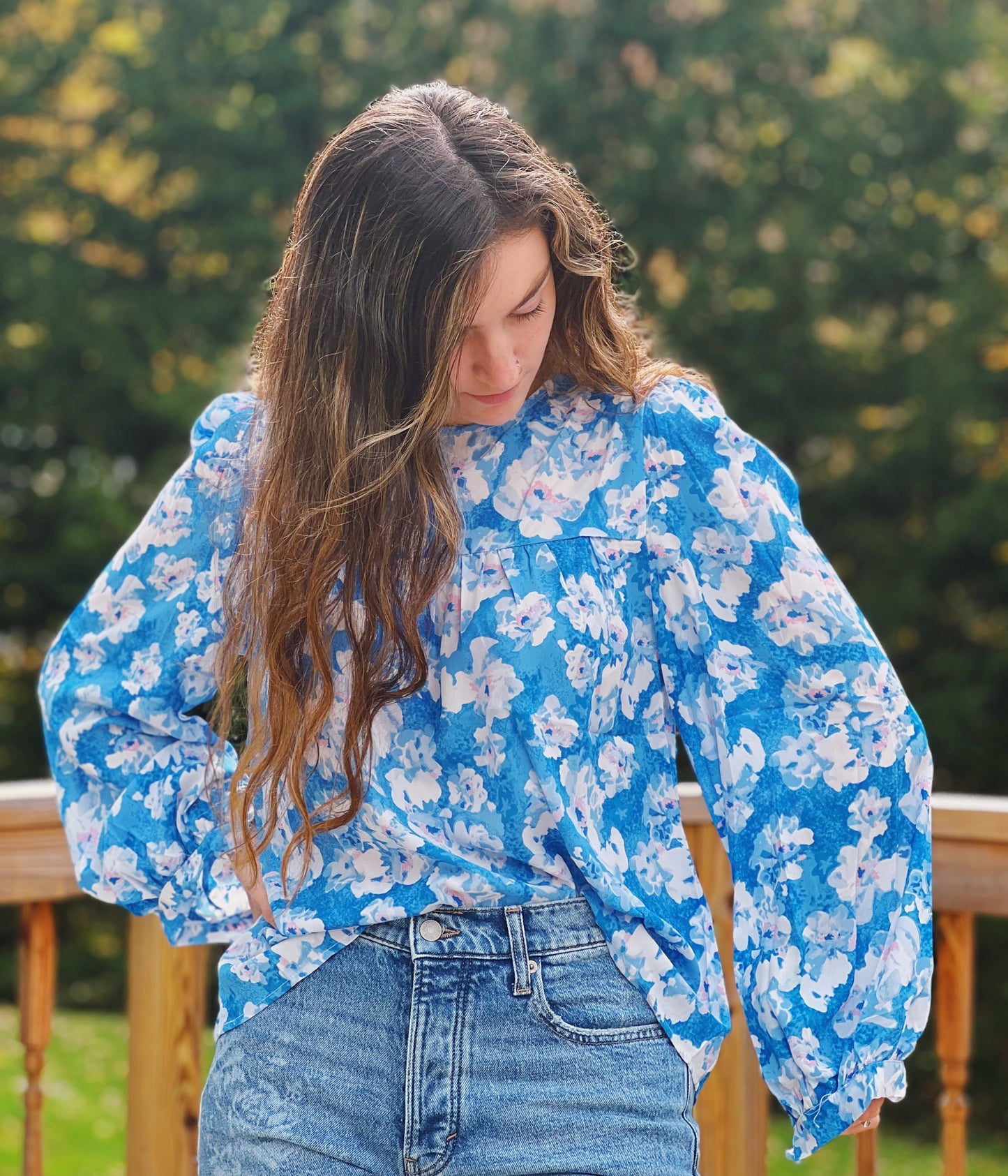 Chasing You Blue Floral Blouse