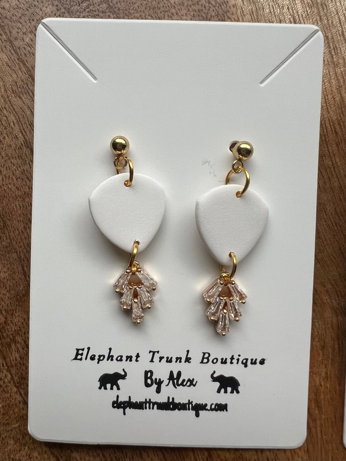 Crystal Drop White Clay Earrings