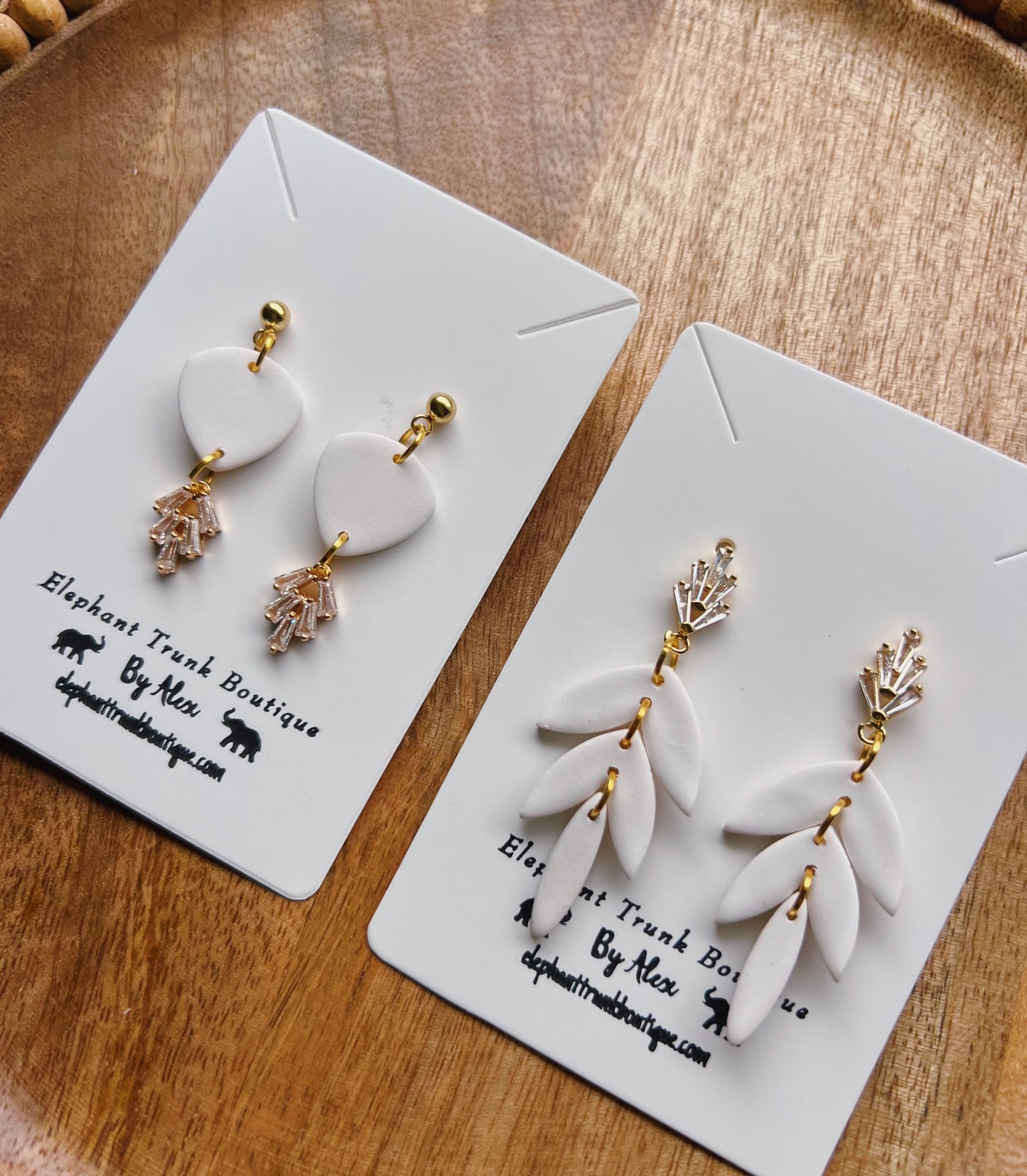 Crystal Drop White Clay Earrings