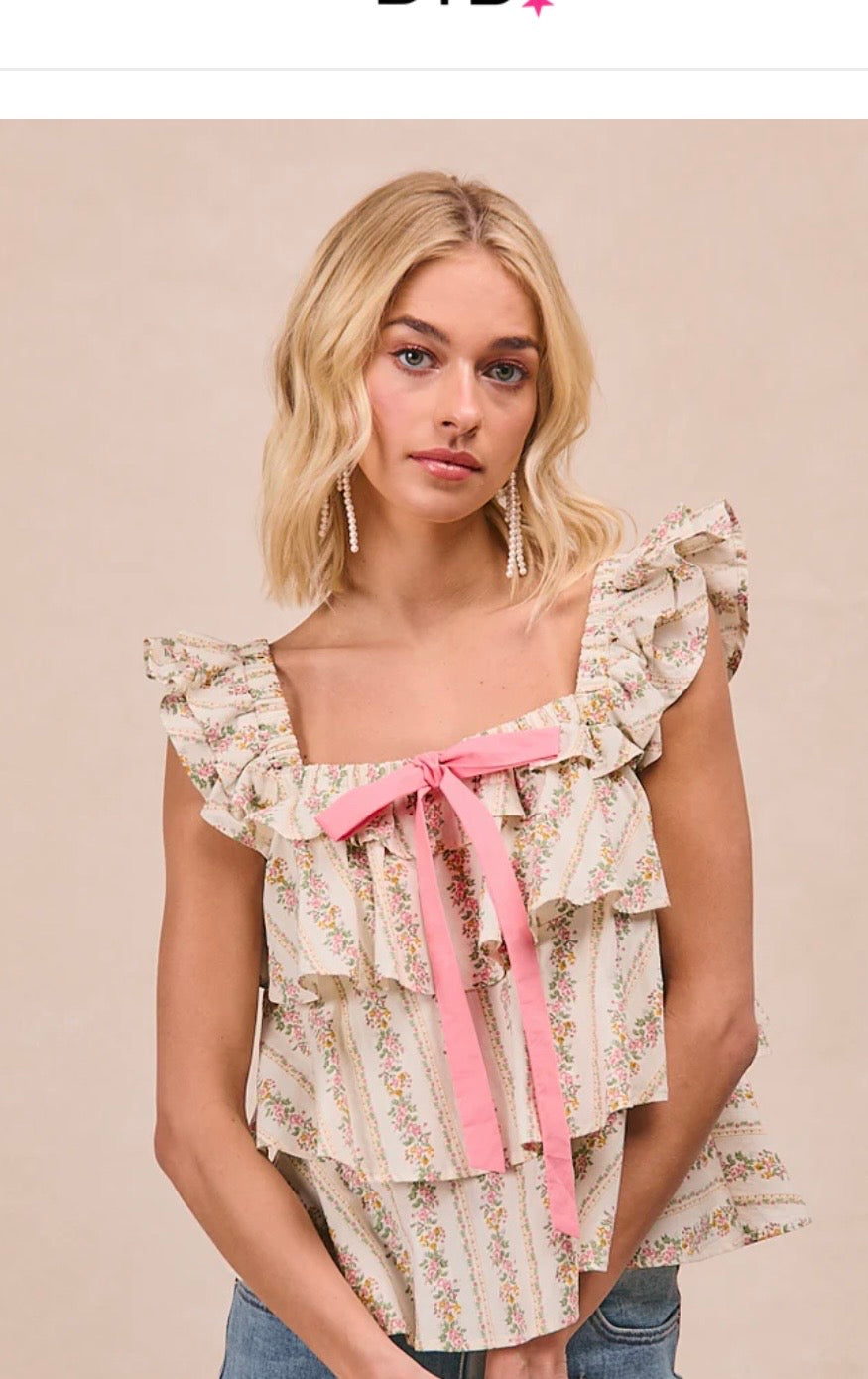 Summer Blooms Ruffle Bow Tank Blouse