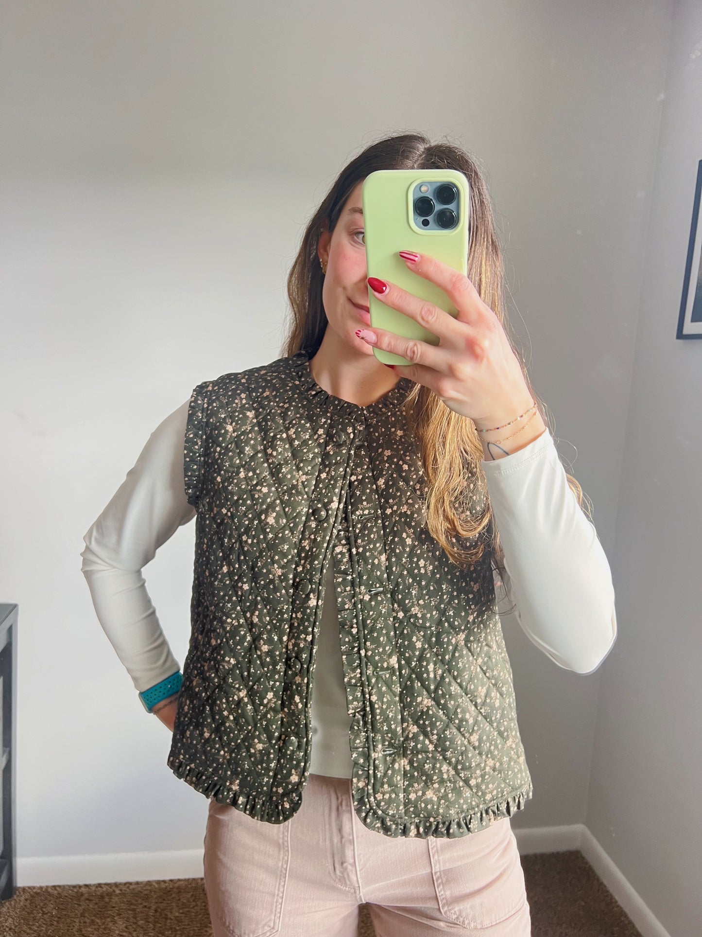 The Meadow Muse Evergreen Floral Quilted Vest