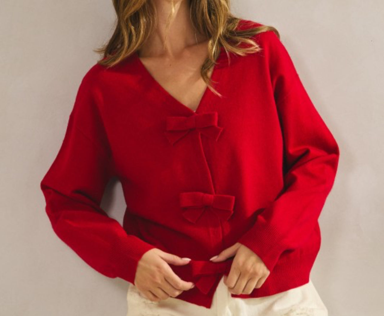 Red Bow Soft Knit Cardigan