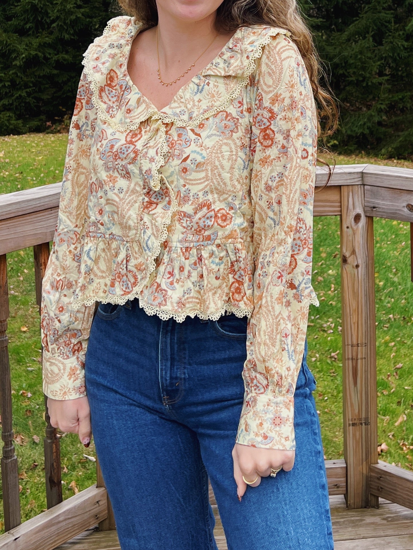 Be Mine Paisley Print Lace Trim Quilted Blouse