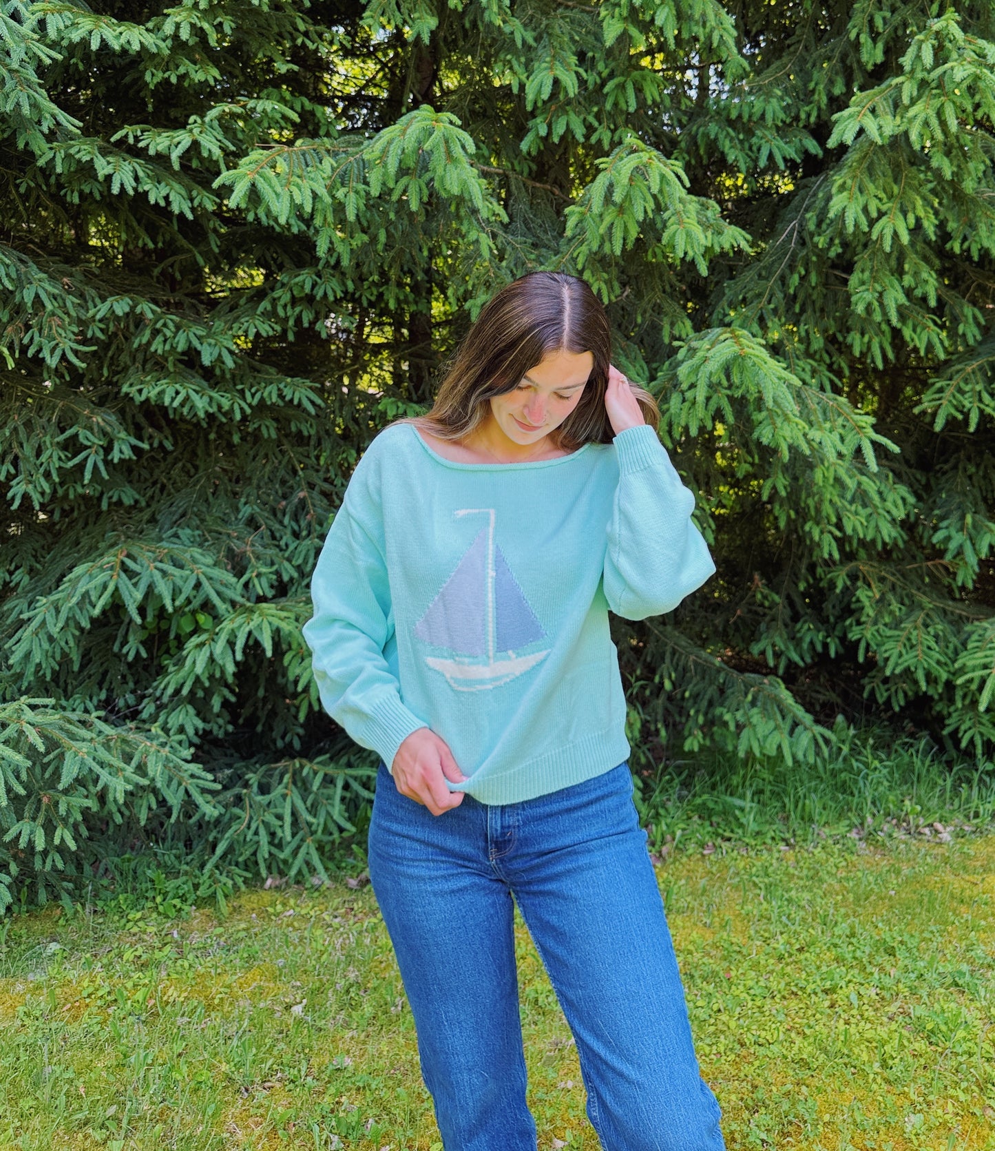 Sail Away Boat Neck Sweater in Mint