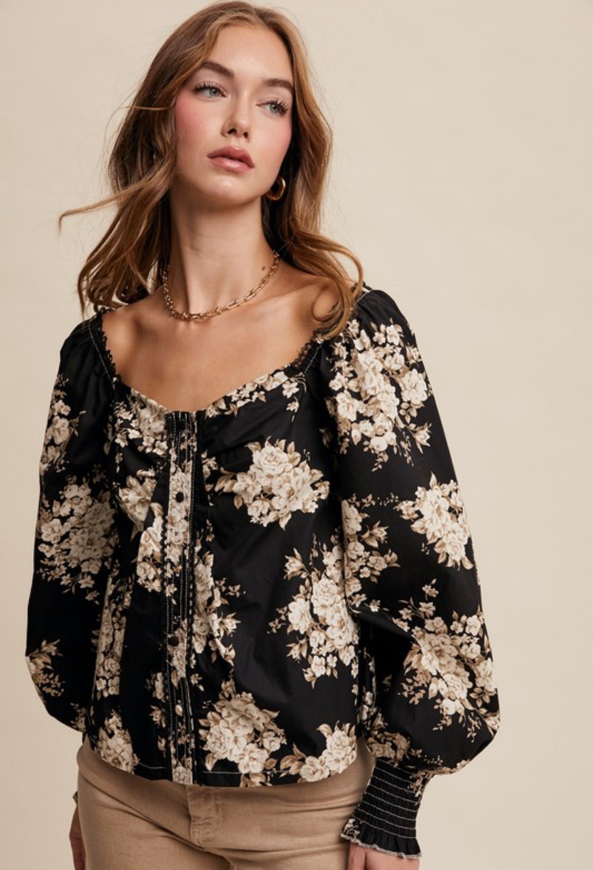 Midnight Garden Blooms Black Floral Blouse