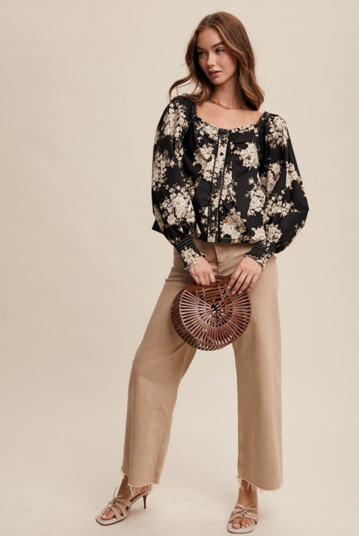 Midnight Garden Blooms Black Floral Blouse