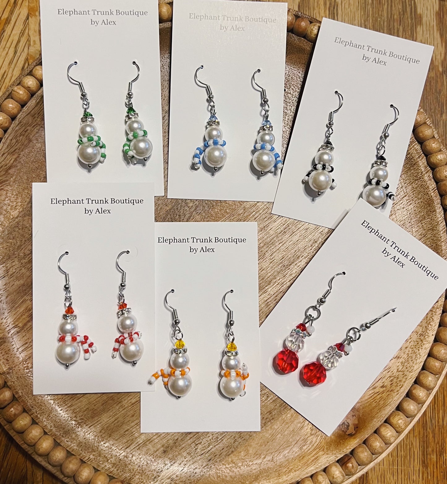 Handmade Beaded Snowman Dangle Earrings