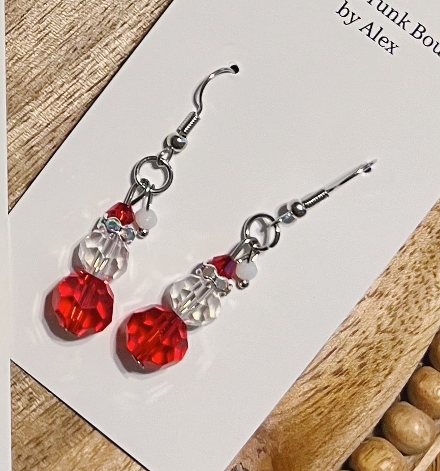 Handmade Beaded Snowman Dangle Earrings