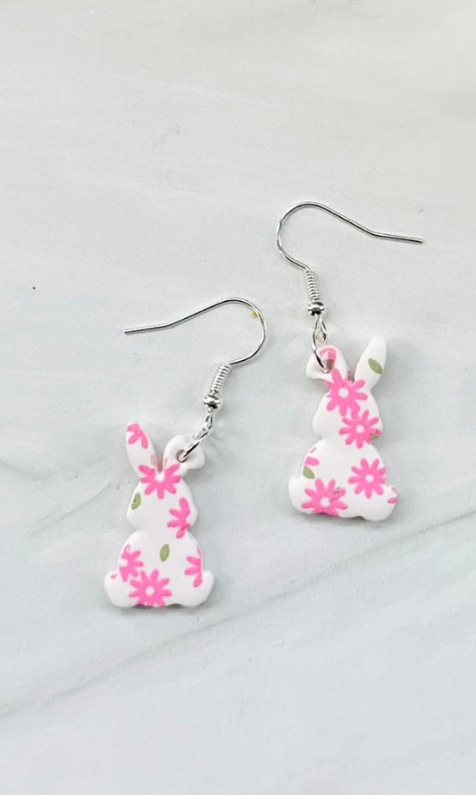 Easter Bunny Floral Print Dangle Earrings