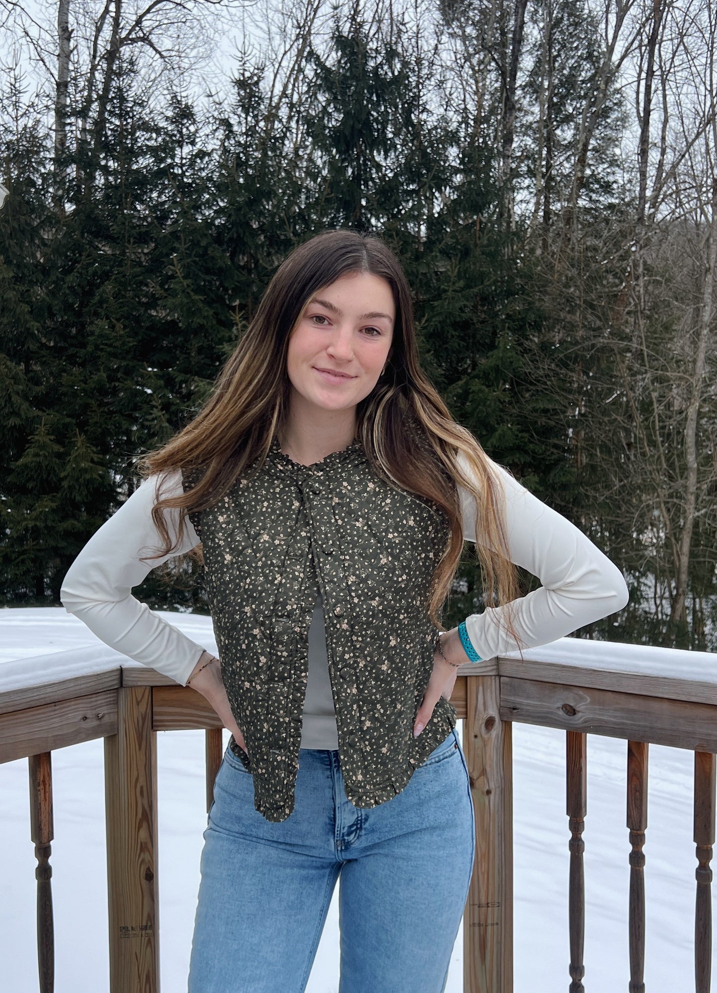The Meadow Muse Evergreen Floral Quilted Vest