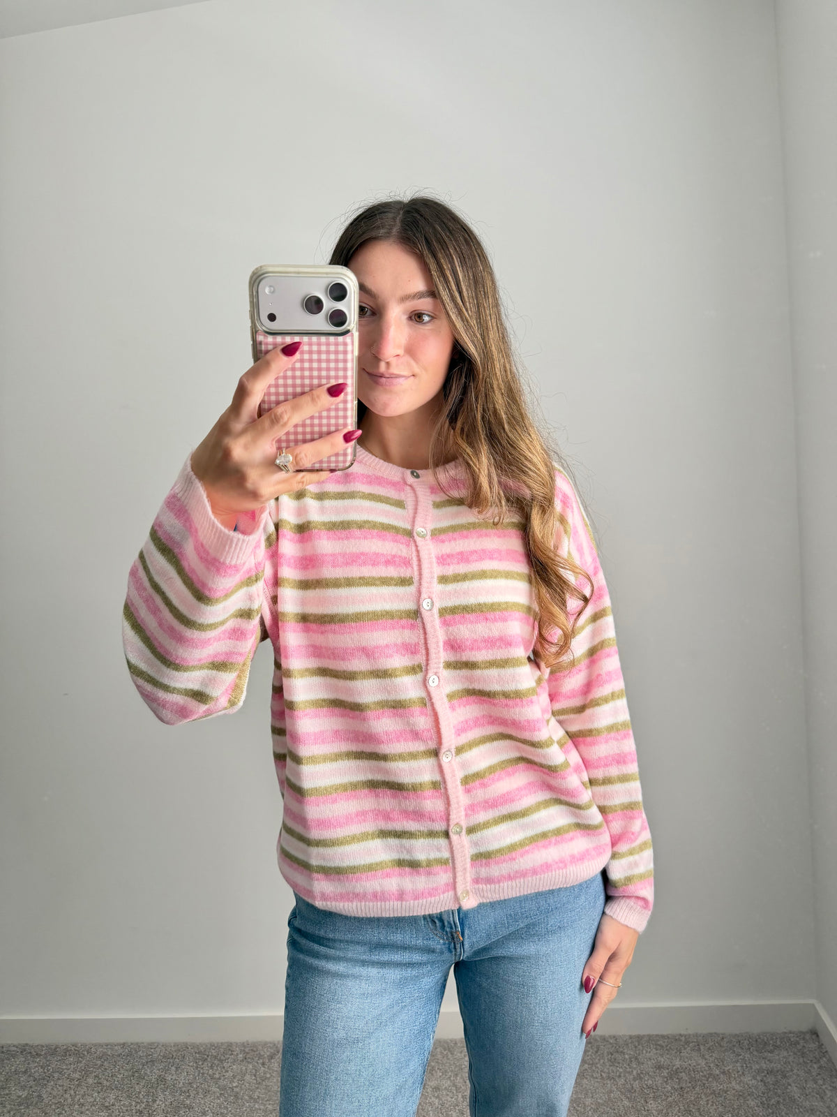 Blush & Olive Striped Cloud Cardigan
