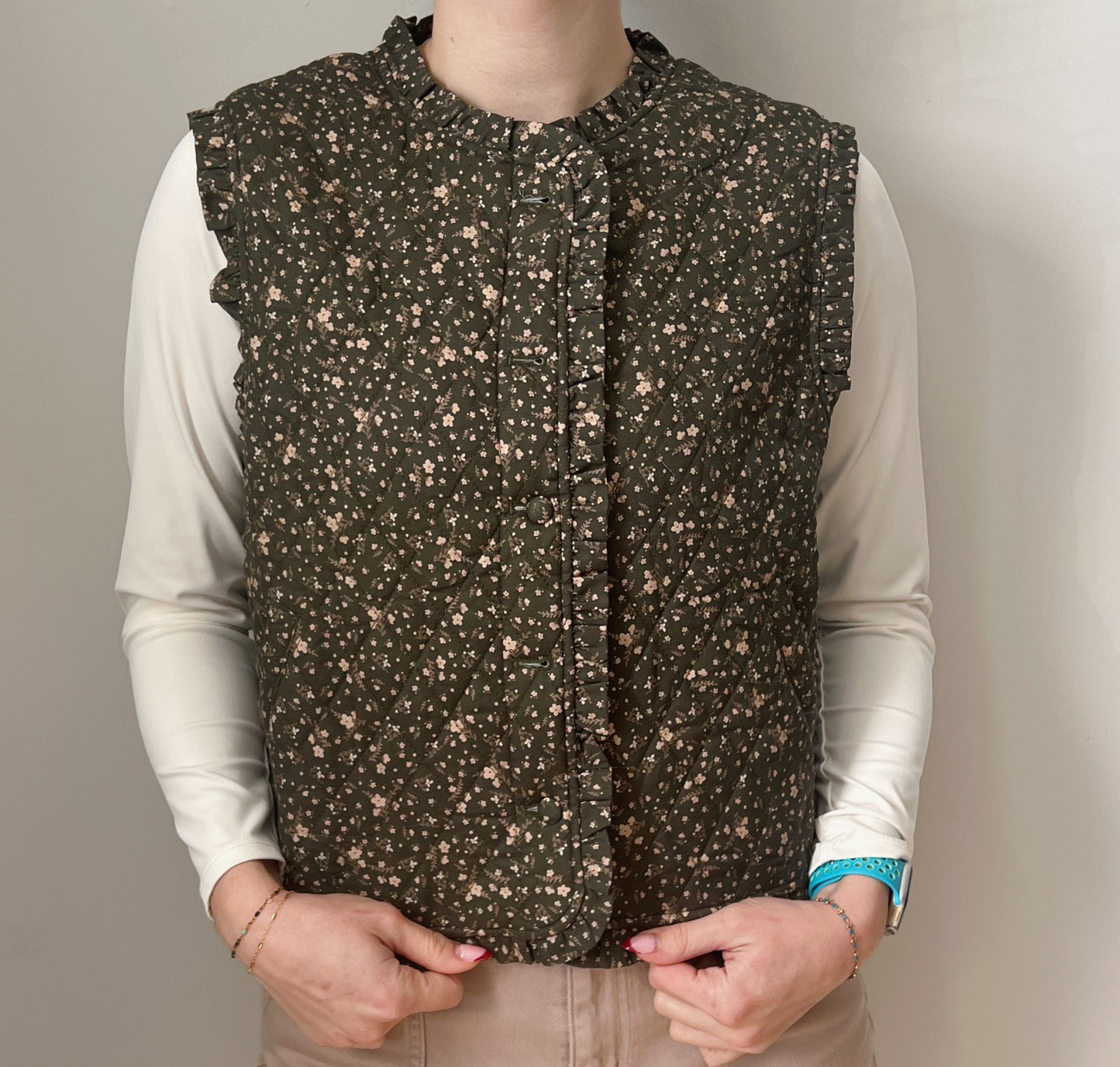 The Meadow Muse Evergreen Floral Quilted Vest