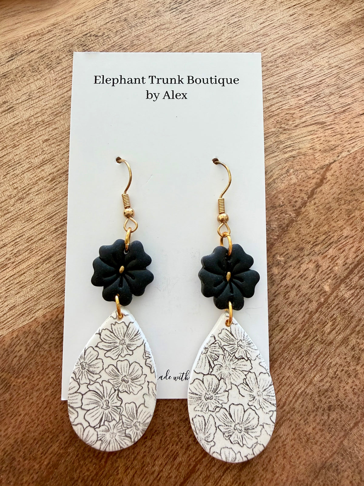 Black Blossom Clay Dangle Earrings