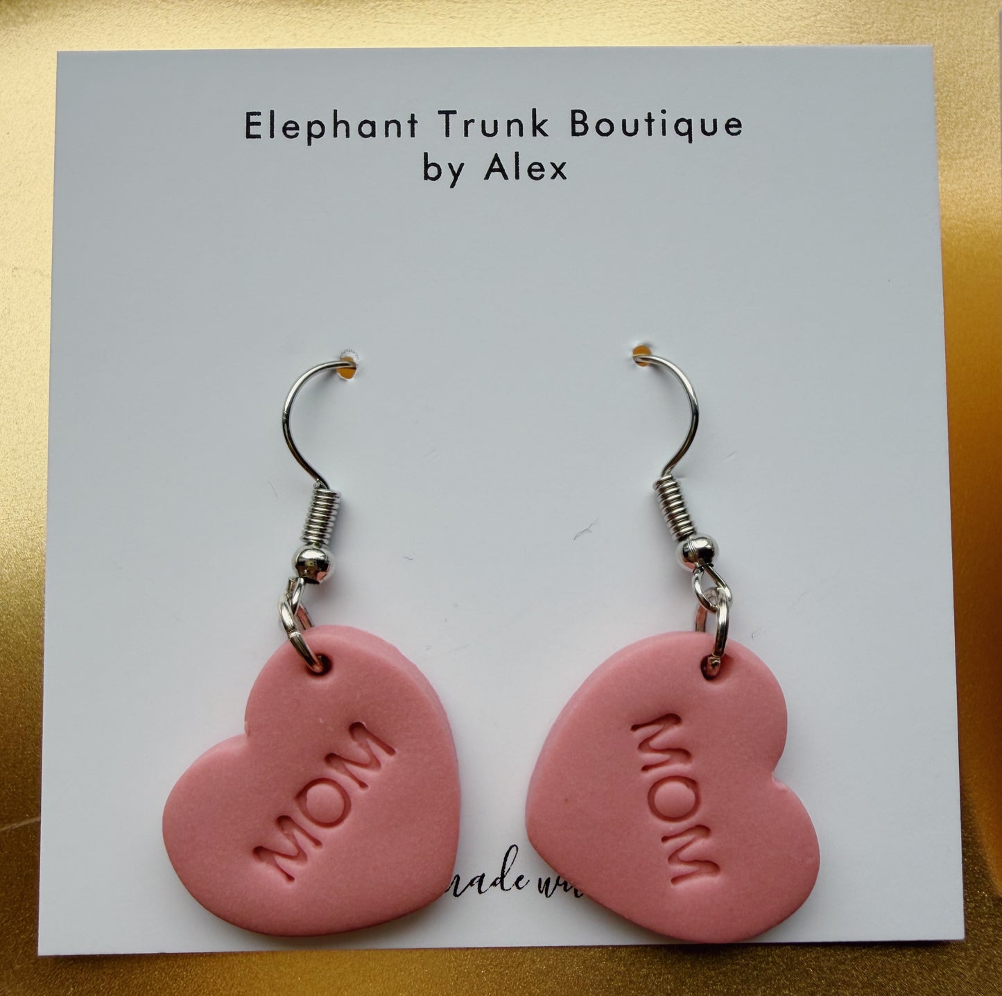 Mothers Day Pink Heart Clay Earrings