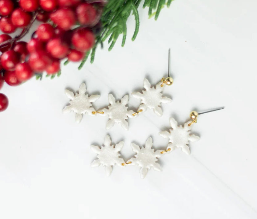 Snowflake Trio Clay Dangle Earrings