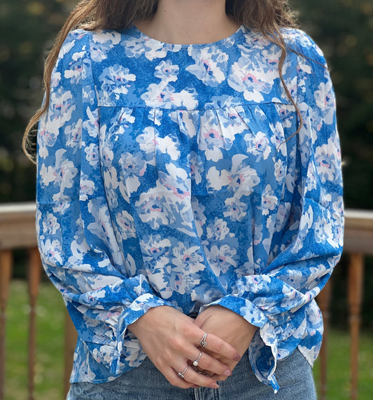 Chasing You Blue Floral Blouse