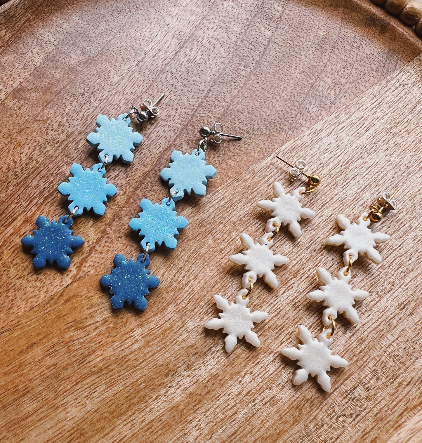 Snowflake Trio Clay Dangle Earrings