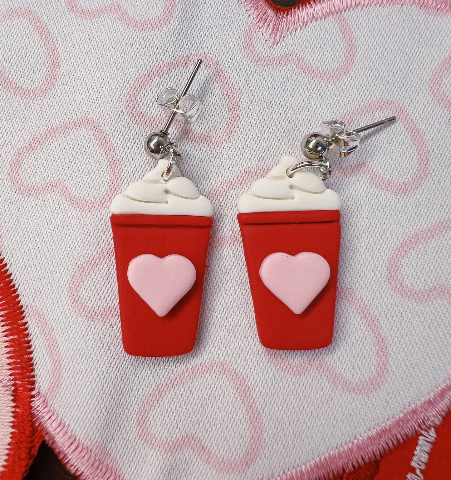 Valentines Coffee Cup Clay Dangle Earrings