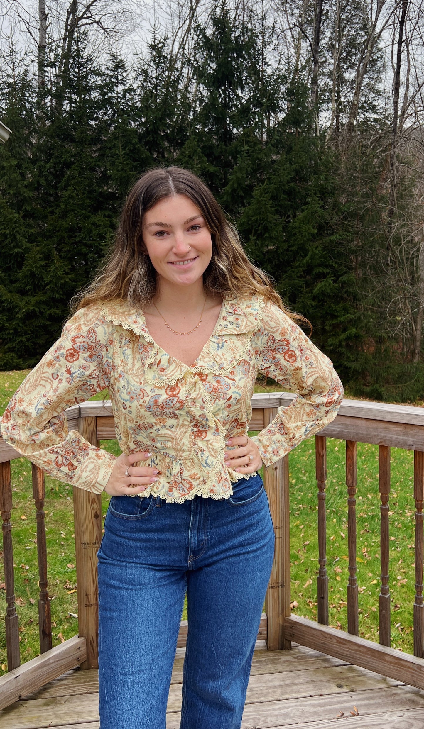 Be Mine Paisley Print Lace Trim Quilted Blouse