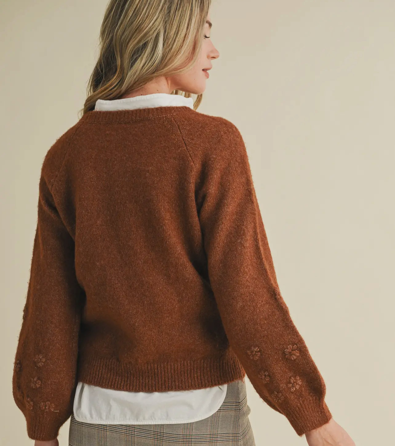 Cinnamon Spice Floral Design Knit Sweater