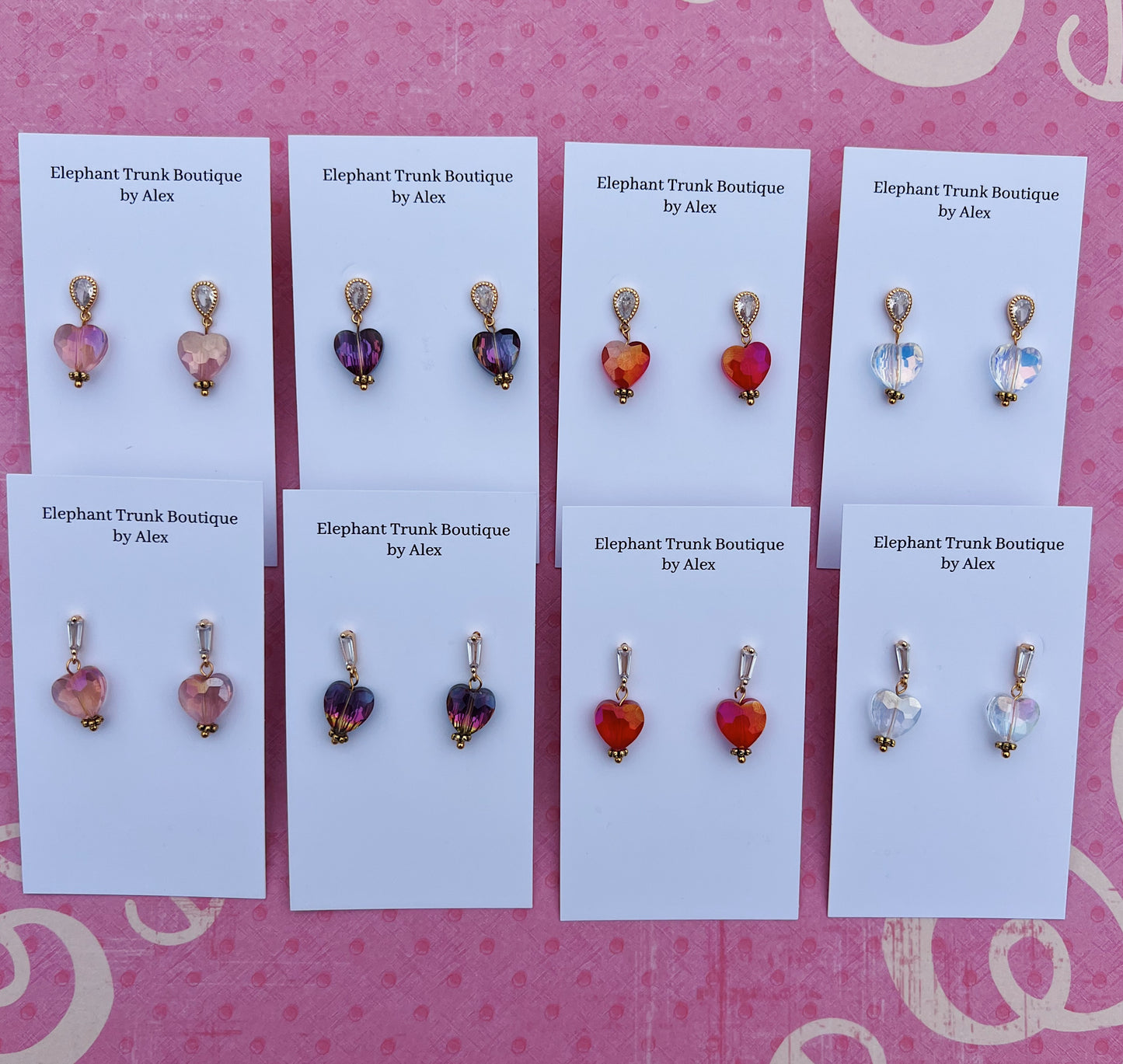 Valentines Crystal Heart Dangle Earrings