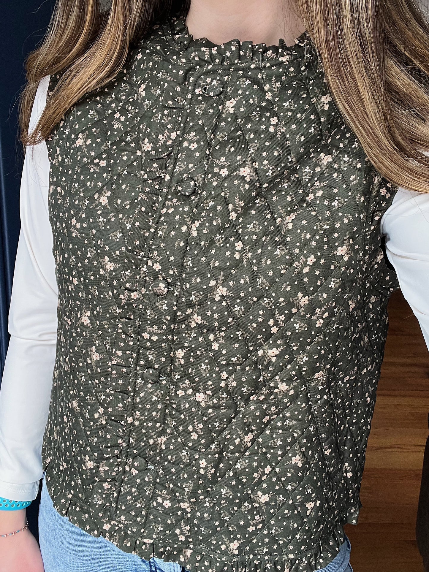 The Meadow Muse Evergreen Floral Quilted Vest