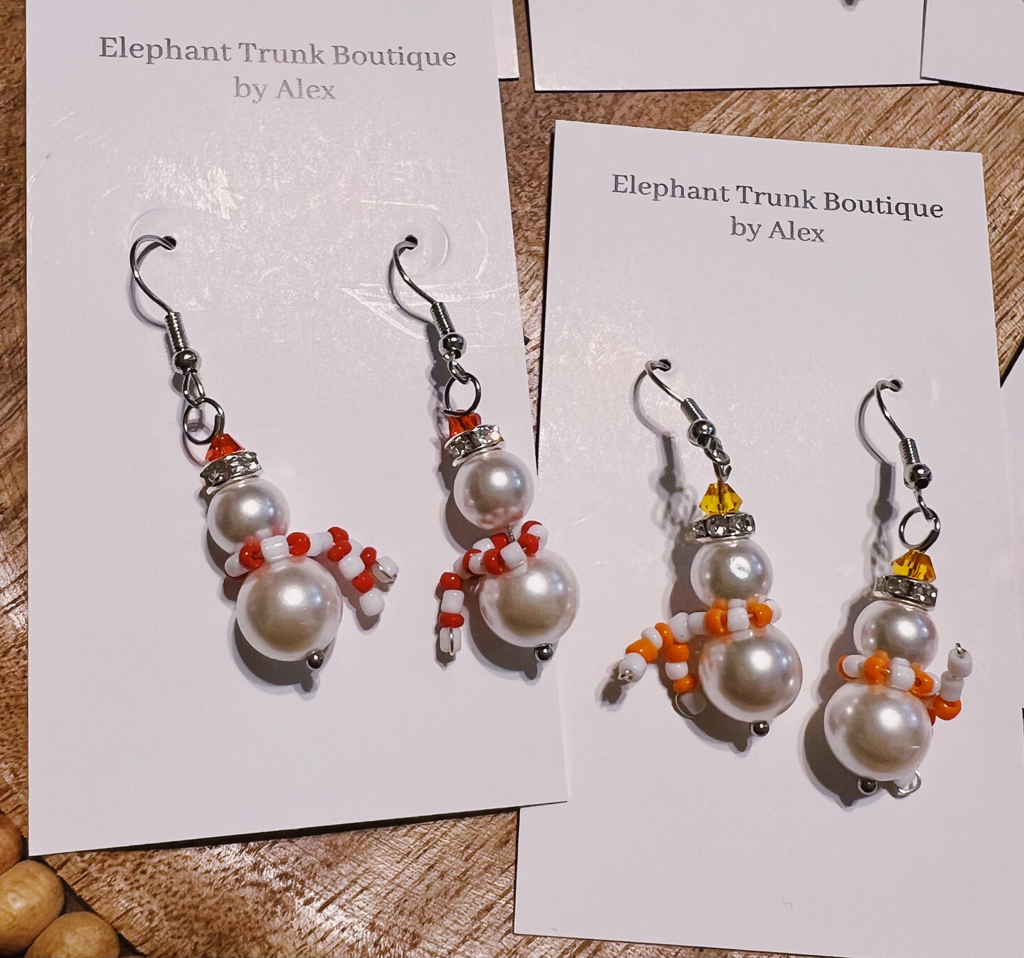 Handmade Beaded Snowman Dangle Earrings