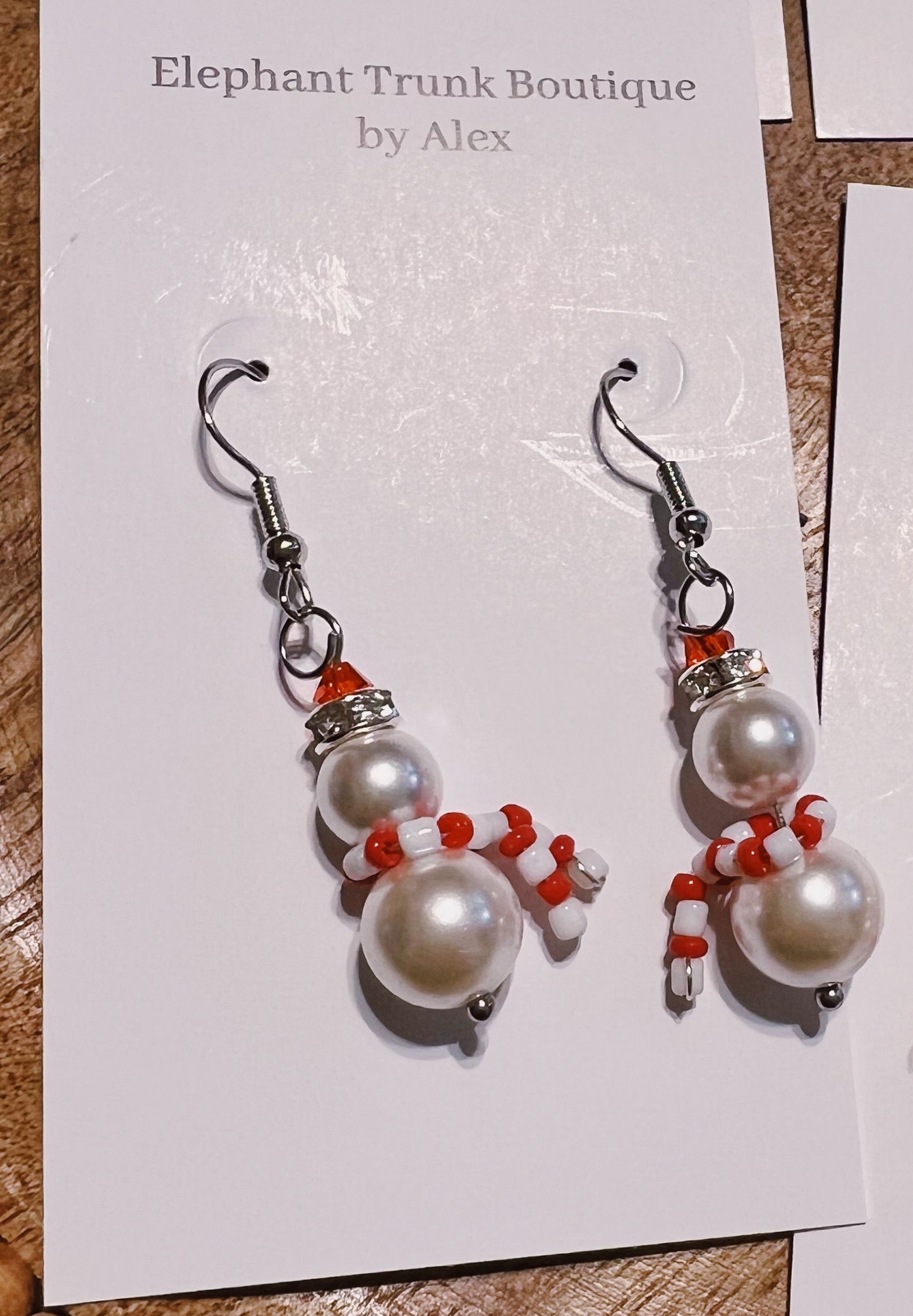 Handmade Beaded Snowman Dangle Earrings