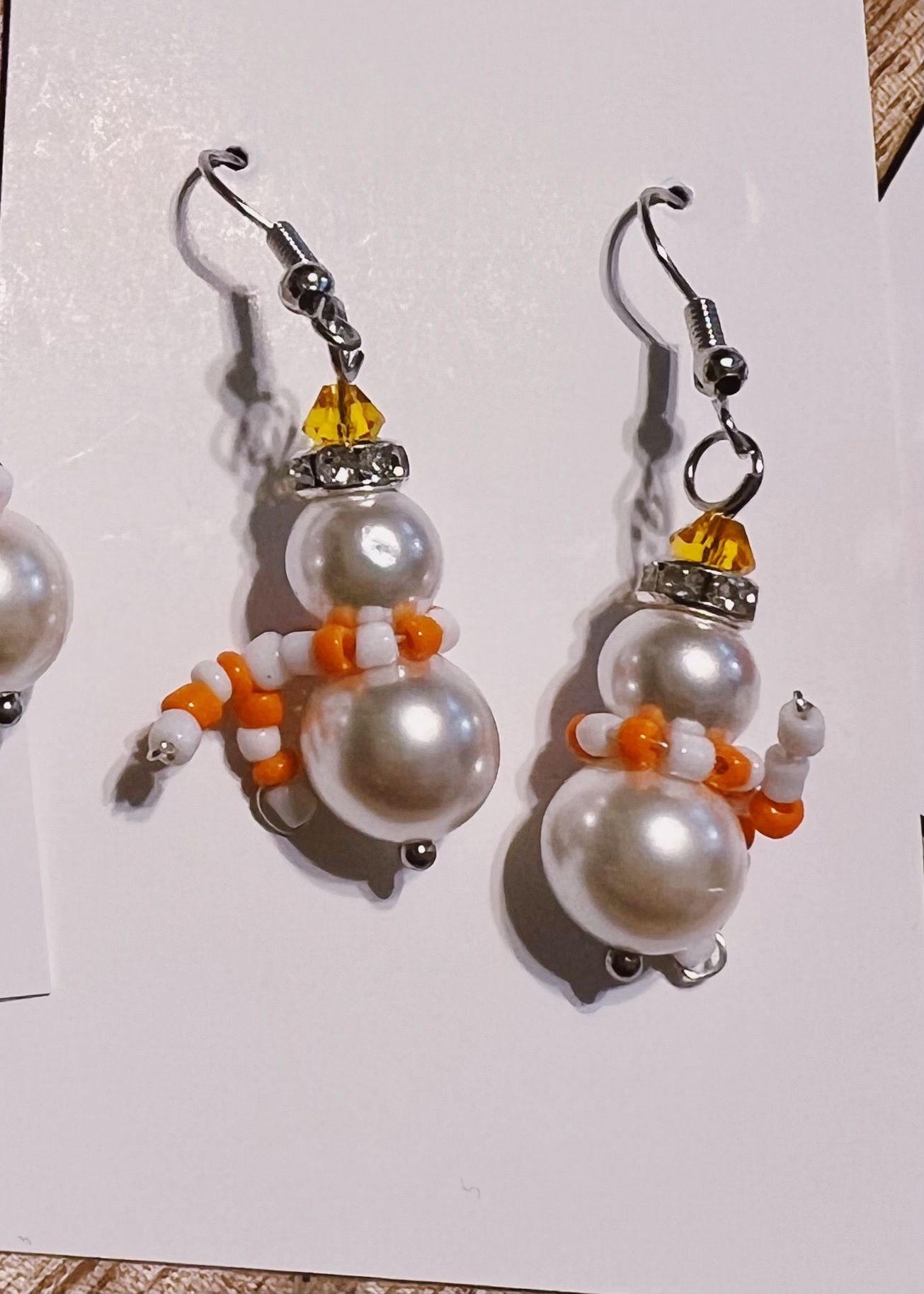 Handmade Beaded Snowman Dangle Earrings