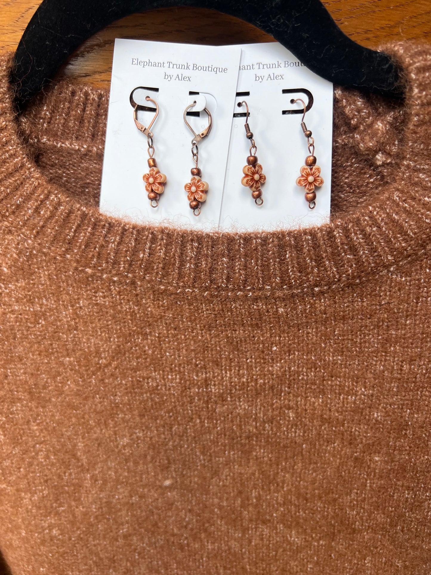 Cinnamon Spice Flower Dangle Earrings