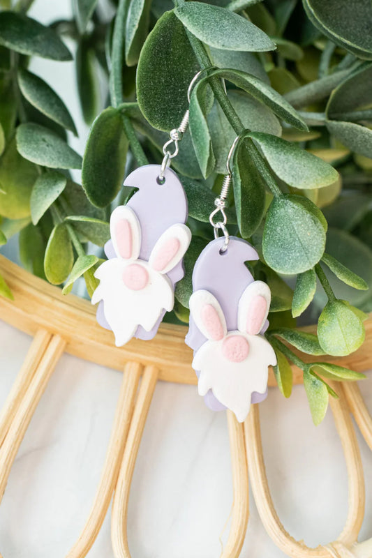 Easter Gnome Bunny Clay Earrings
