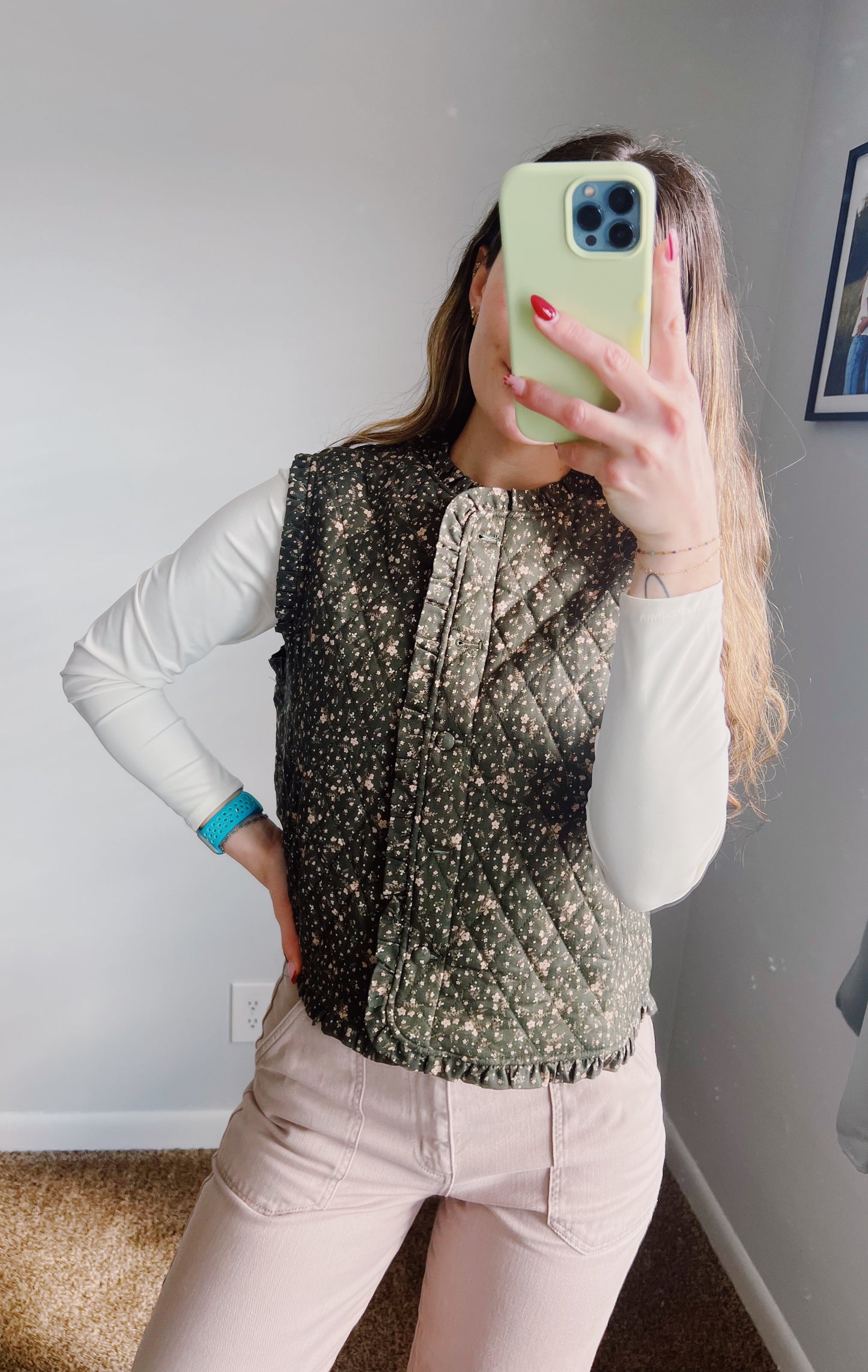 The Meadow Muse Evergreen Floral Quilted Vest