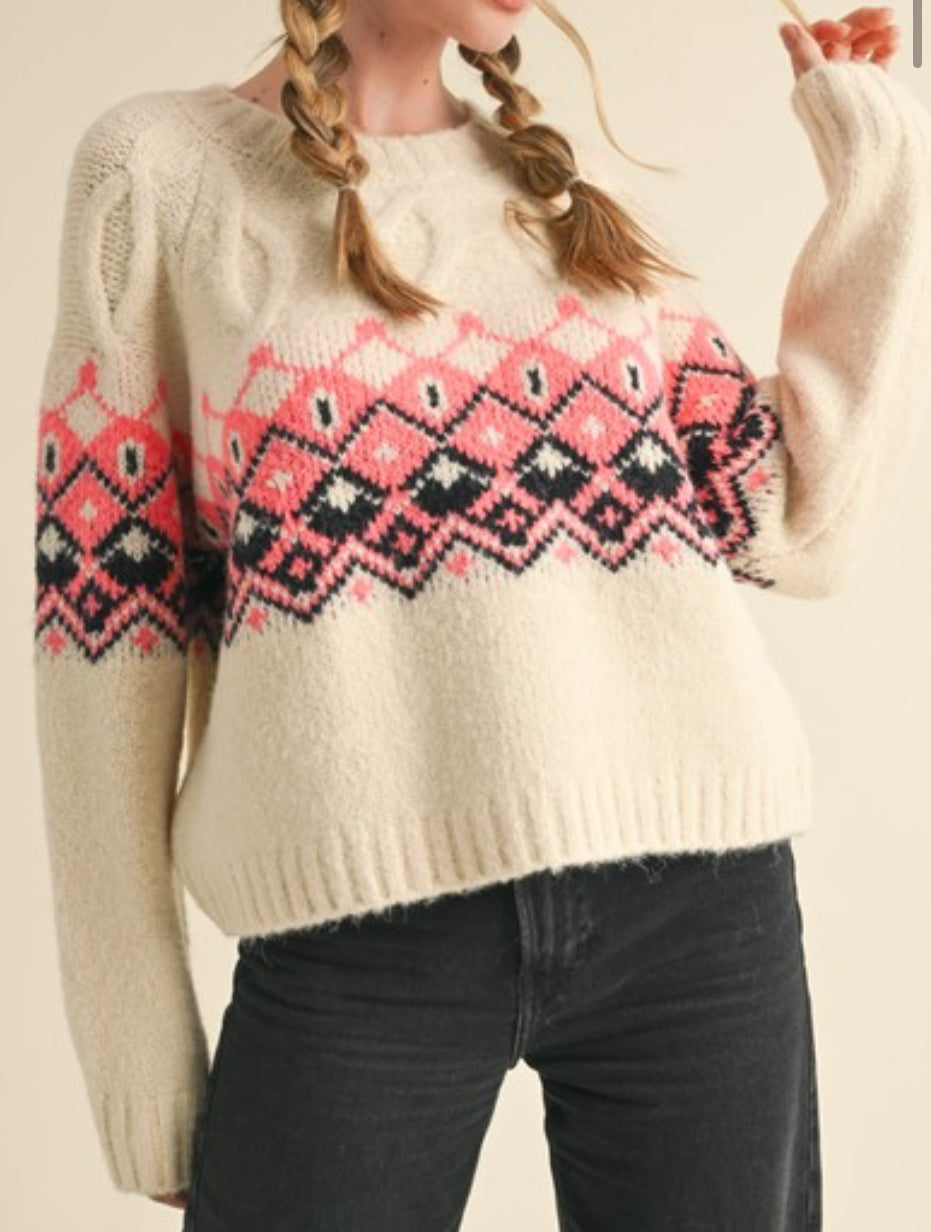 Called You Mine Pink Diamond Fair Isle Sweater