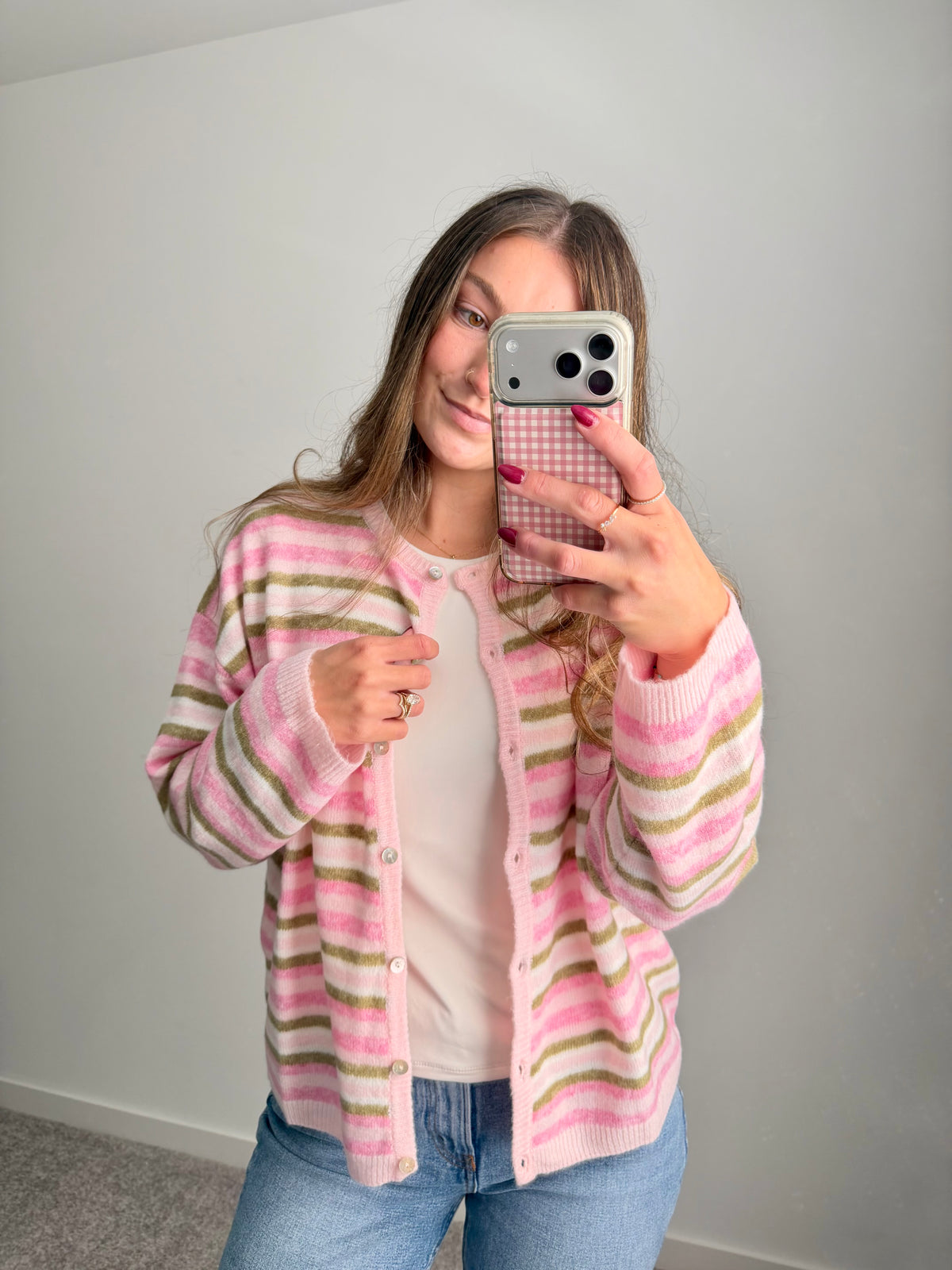 Blush & Olive Striped Cloud Cardigan