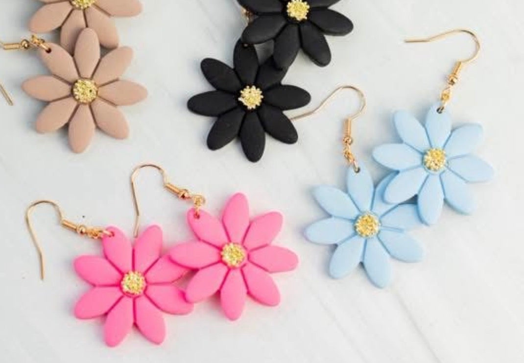 Bright Large Flower Clay Dangle Earrings