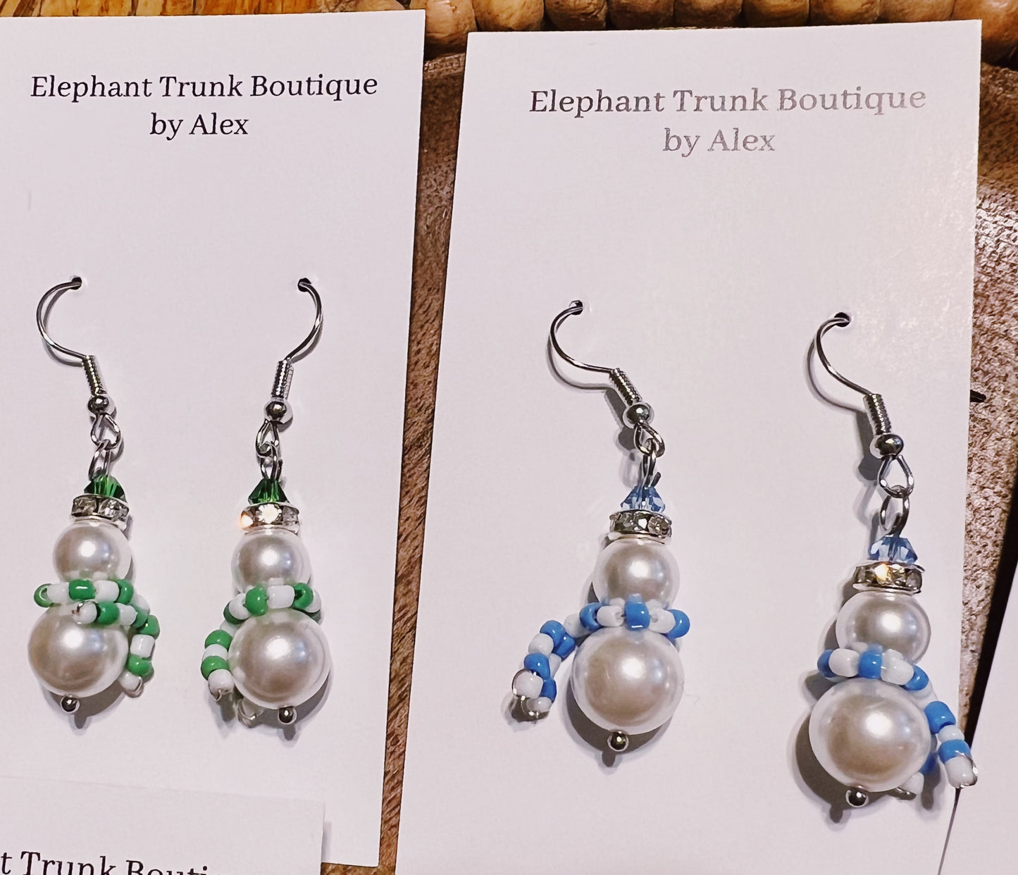 Handmade Beaded Snowman Dangle Earrings