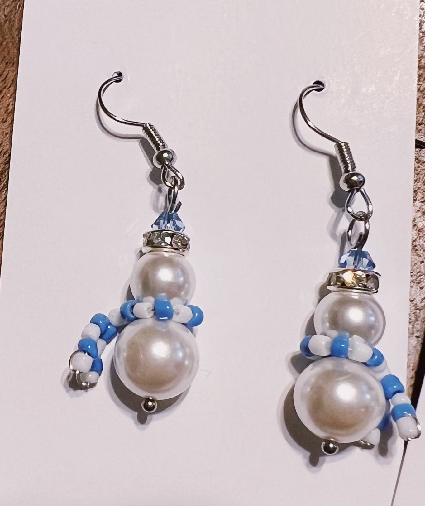 Handmade Beaded Snowman Dangle Earrings