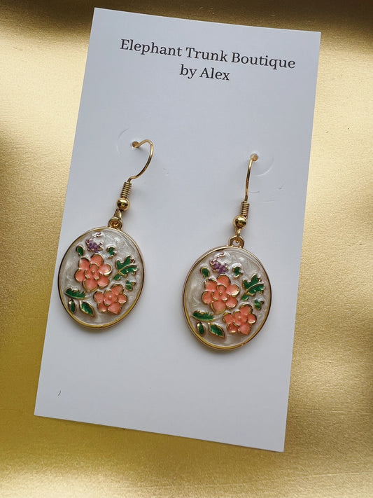 Round Floral Design Dangle Earrings