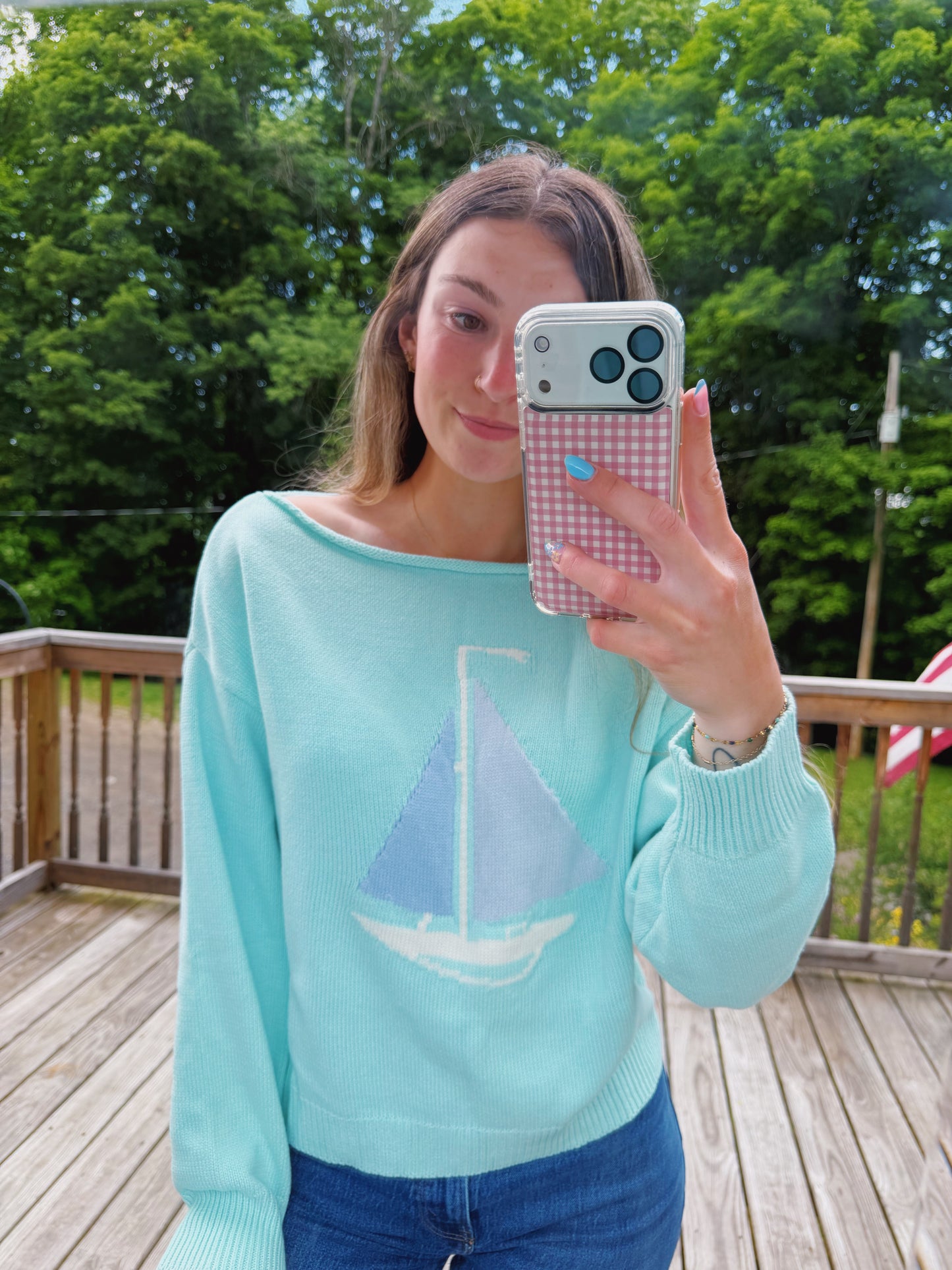 Sail Away Boat Neck Sweater in Mint