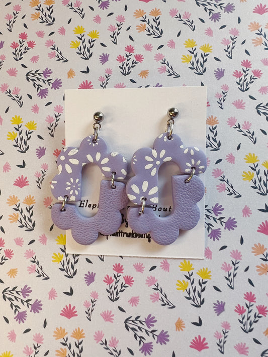 Lavender Daisy Clay Dangle Earrings