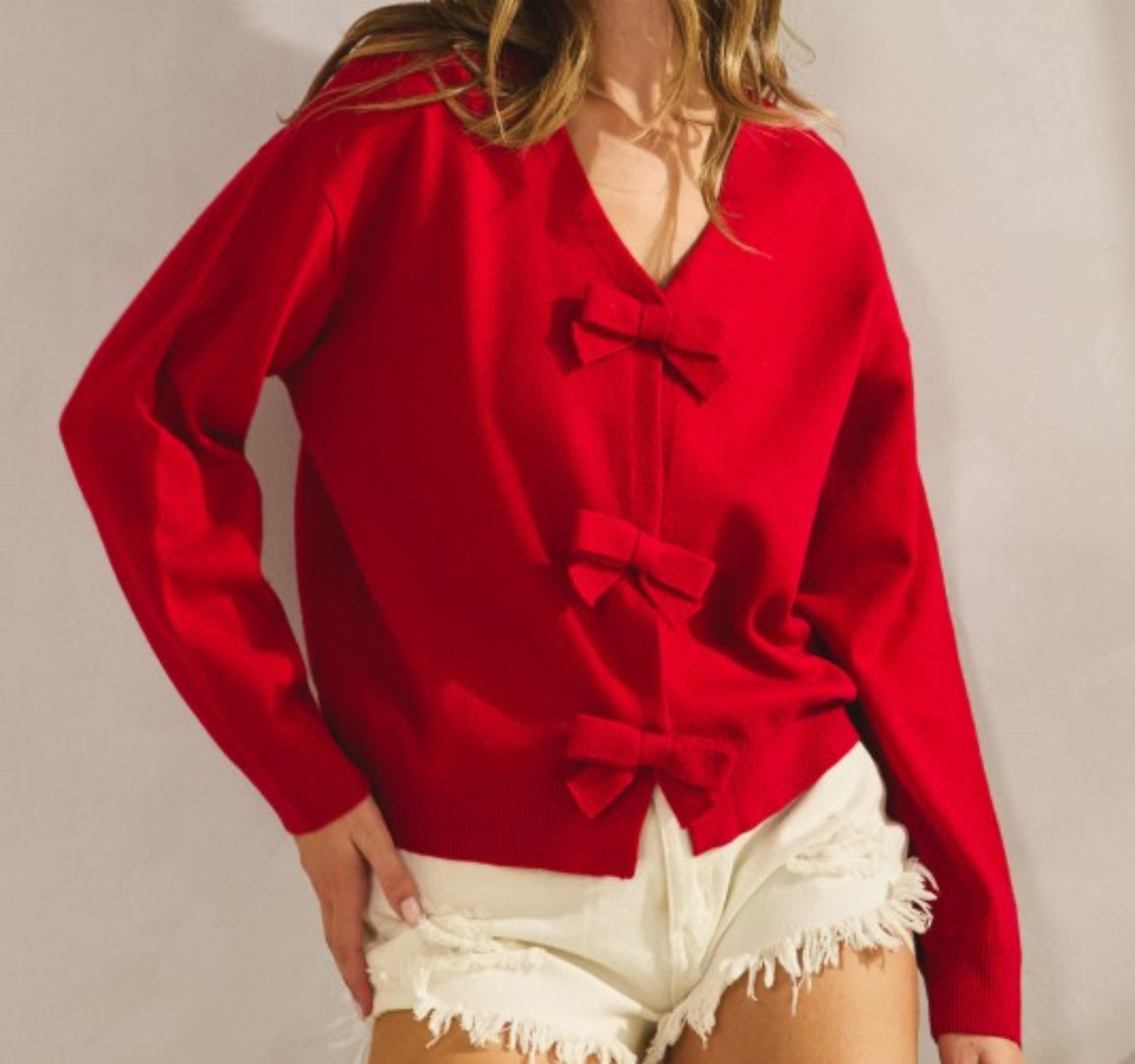 Red Bow Soft Knit Cardigan