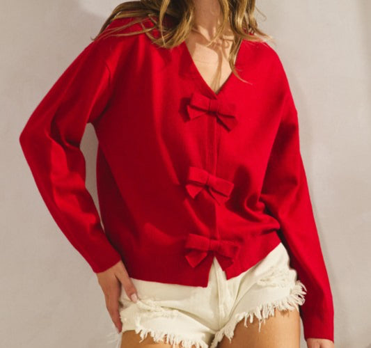 Red Bow Soft Knit Cardigan