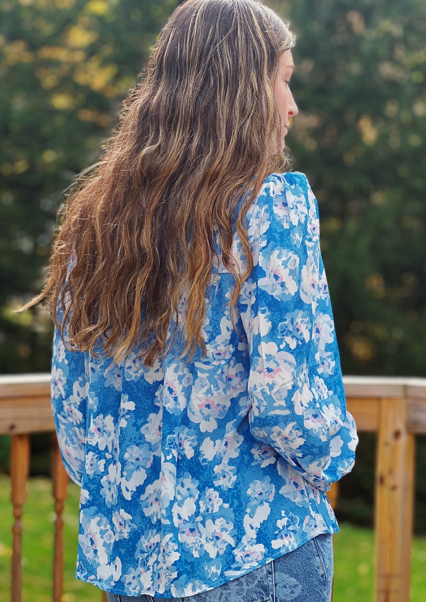 Chasing You Blue Floral Blouse