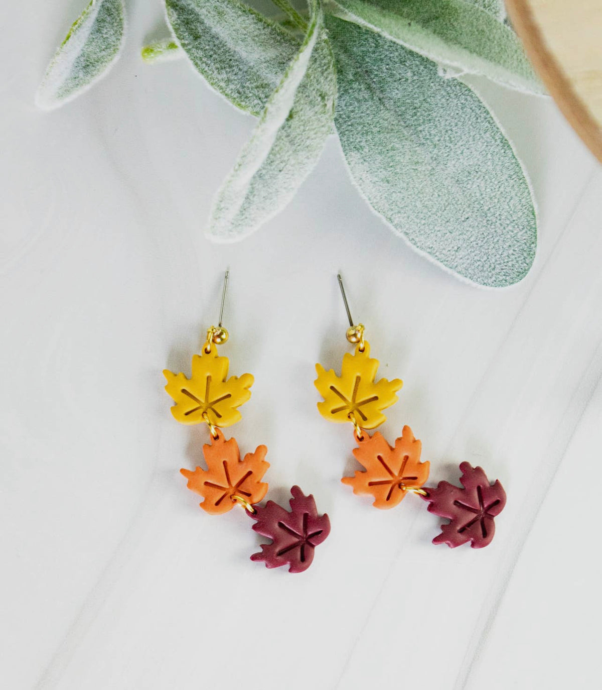 Leaf Dangle Trio Clay Earrings