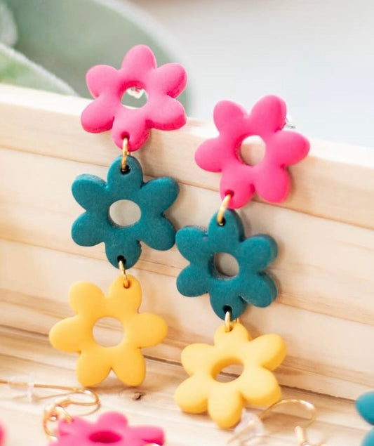 Retro Summer Flower Trio Dangle Earrings