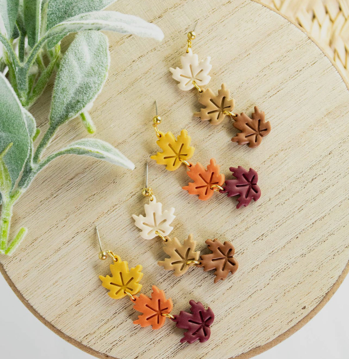 Leaf Dangle Trio Clay Earrings