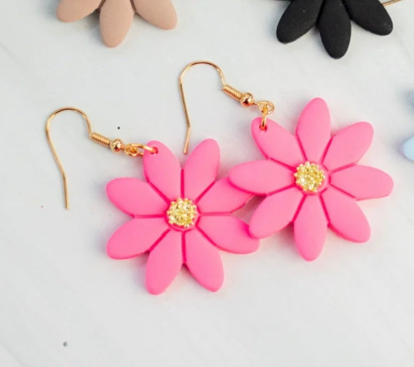 Bright Large Flower Clay Dangle Earrings