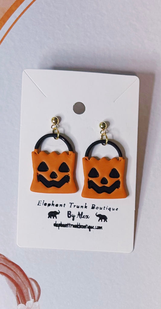 Pumpkin Trick or Treat Bag Clay Earrings