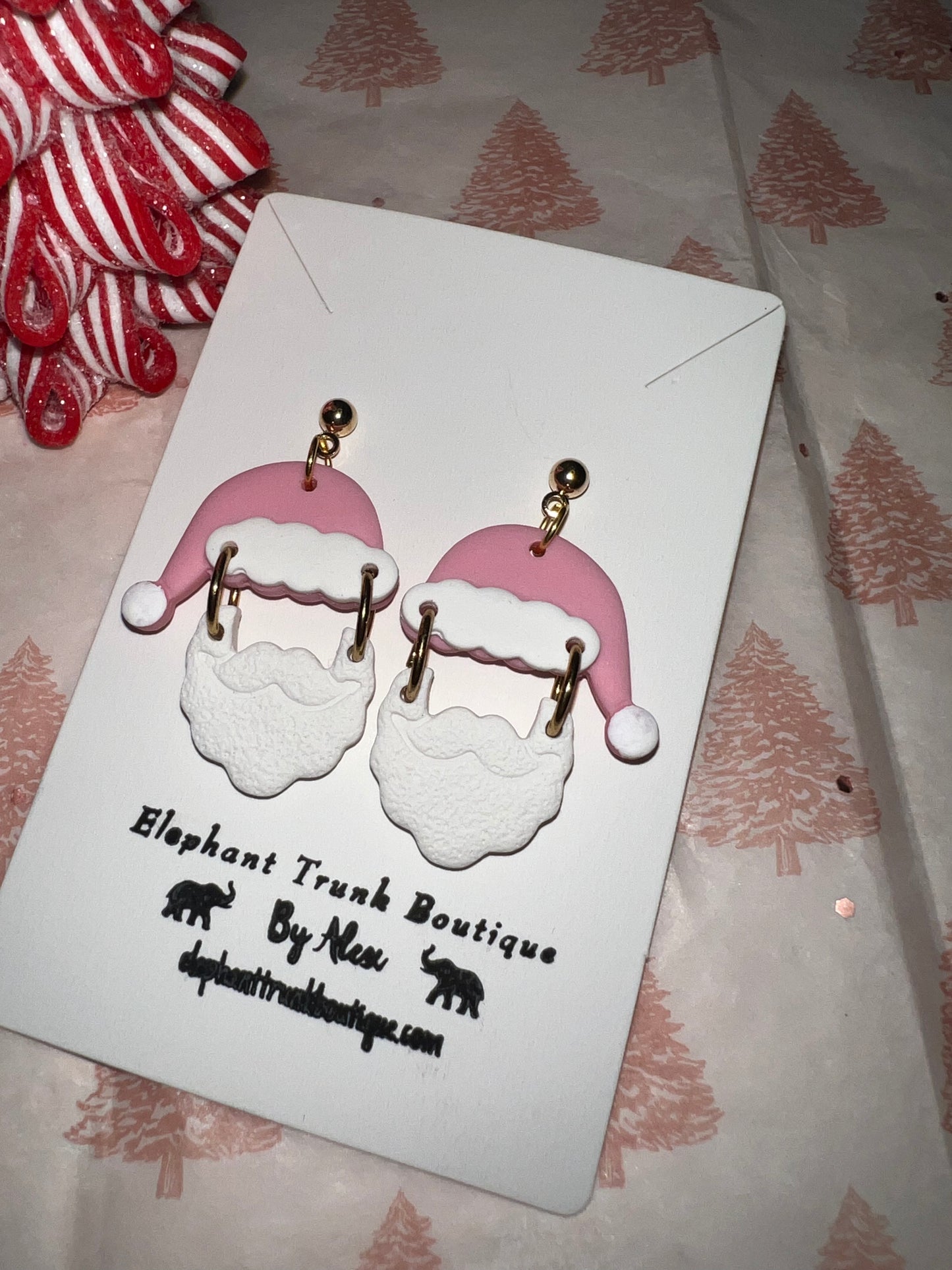 Santa Hat & Beard Dangle Clay Earrings